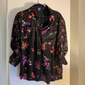 Express large floral chiffon button down